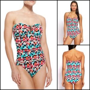 La Blanca Watercolor Print Bandeau One-Piece Bathing Swim Suit Swimsuit